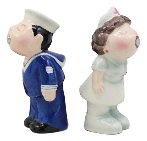 Ebros Sailor Kissing Nurse Salt And Pepper Shakers Set Ceramic Tabletop Decor