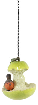 Ebros Green Pear Fruit W/ Perching Finch Bird Feeder W/ Hanging Chains Figurine