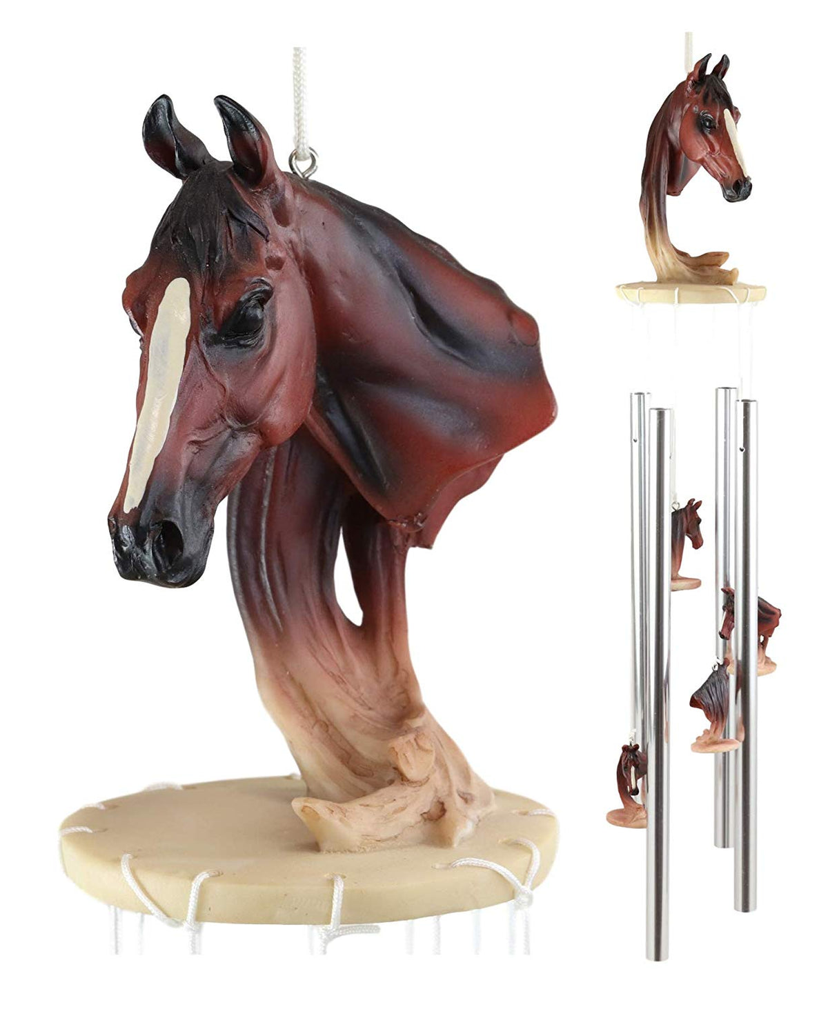 Ebros Western Rustic Chestnut Horse Head Bust With Long Mane Wind Chime Resin Decor - Ebros Gift