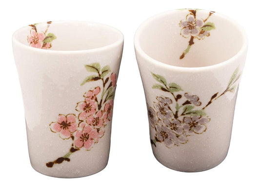 Ebros Made In Japan Vintage Victorian Style Colorful Floral Spring Blossoms Porcelain 10oz Cups With Flared Top Set of 2 For Coffee Tea Drink Cup Asian Fusion Decorative Kitchen Home Gift Sets