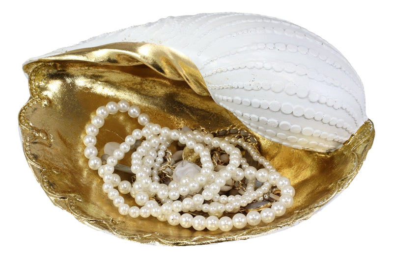 Ebros 10" L Golden Nautilus Mollusc Sea Shell Jewelry Dish Bowl Decor Statue