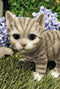 Lifelike Crouching Grey Striped Tabby Cat Statue 8.25"Long Realistic Glass Eyes