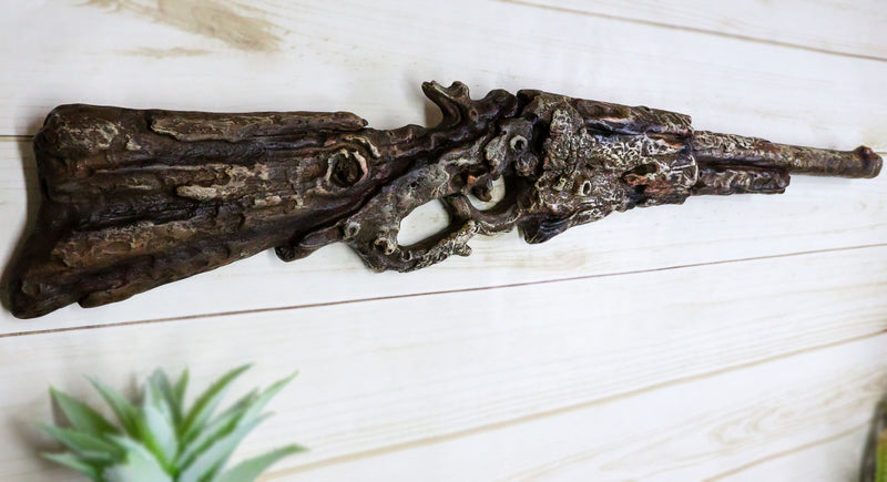 Large Rustic Wild West Western Faux Distressed Wood Rifle Gun Wall Decor Plaque