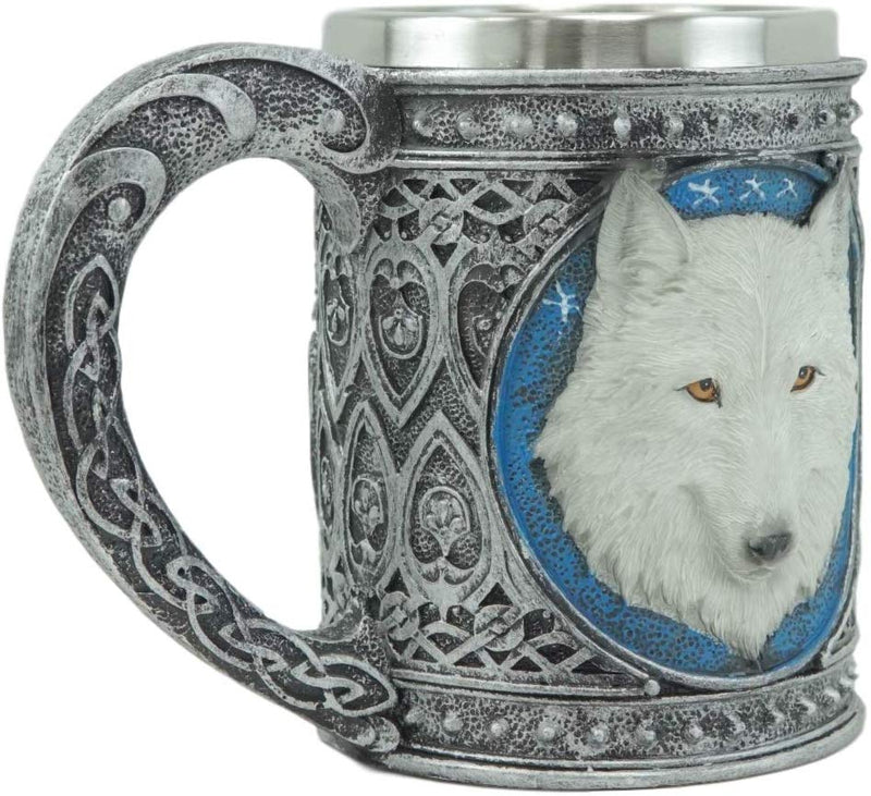 Ebros Large Celtic Alpha Direwolf White Snow Wolf 24oz Drinking Mug