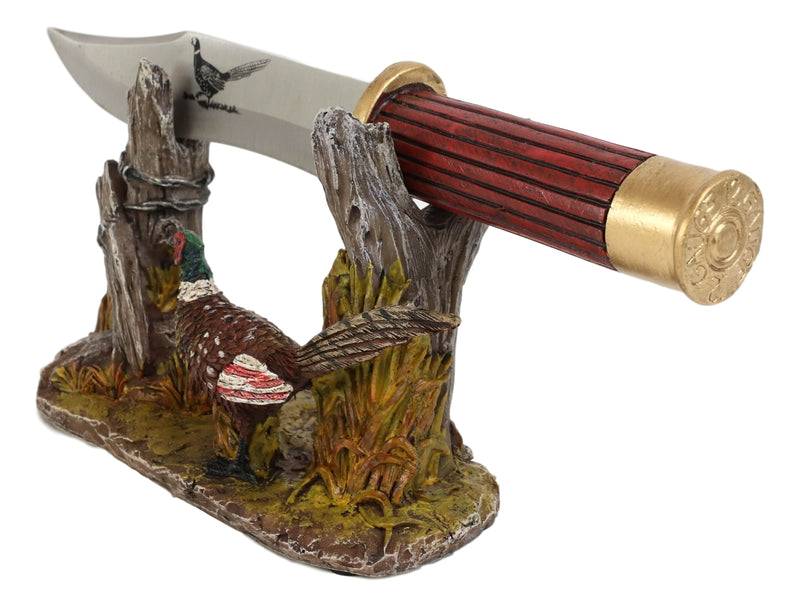 Rustic Pheasant Rooster Bird Display With Decorative Shotgun Shell Knife Set