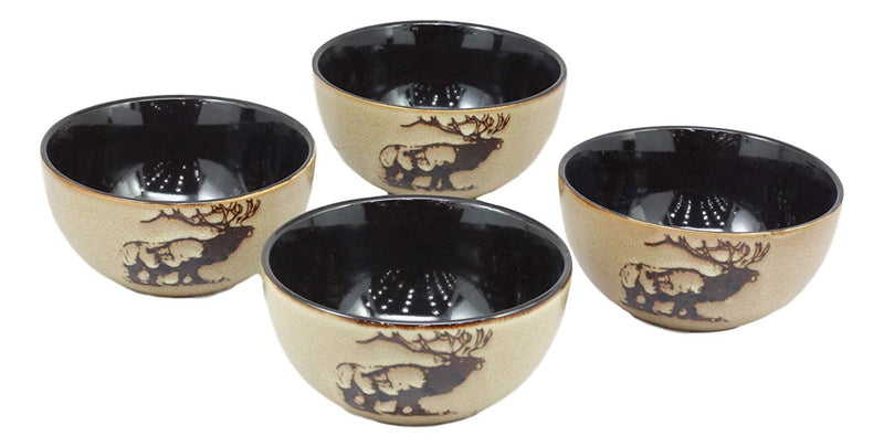 Ebros Pack Of 4 Rustic Emperor Giant Stag Elk Deer Bowl Set 16 Ounces 5"D