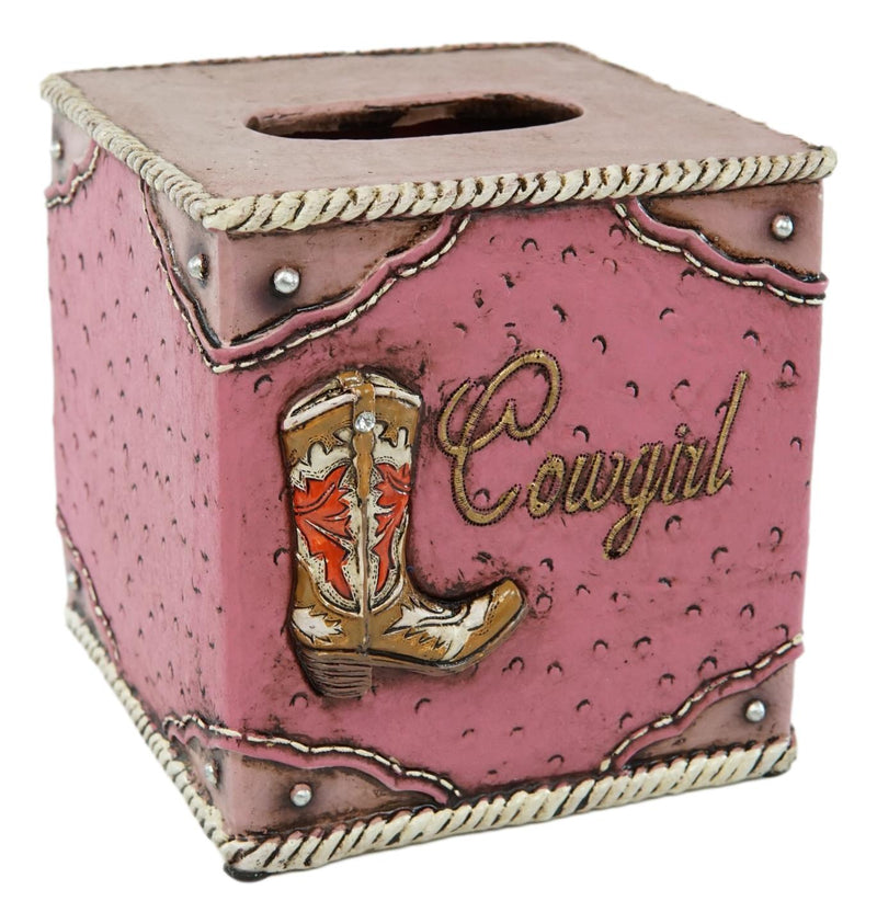 Western Cowgirl Boot with Horseshoe Fabulous Pink Tissue Box Cover Sculpture