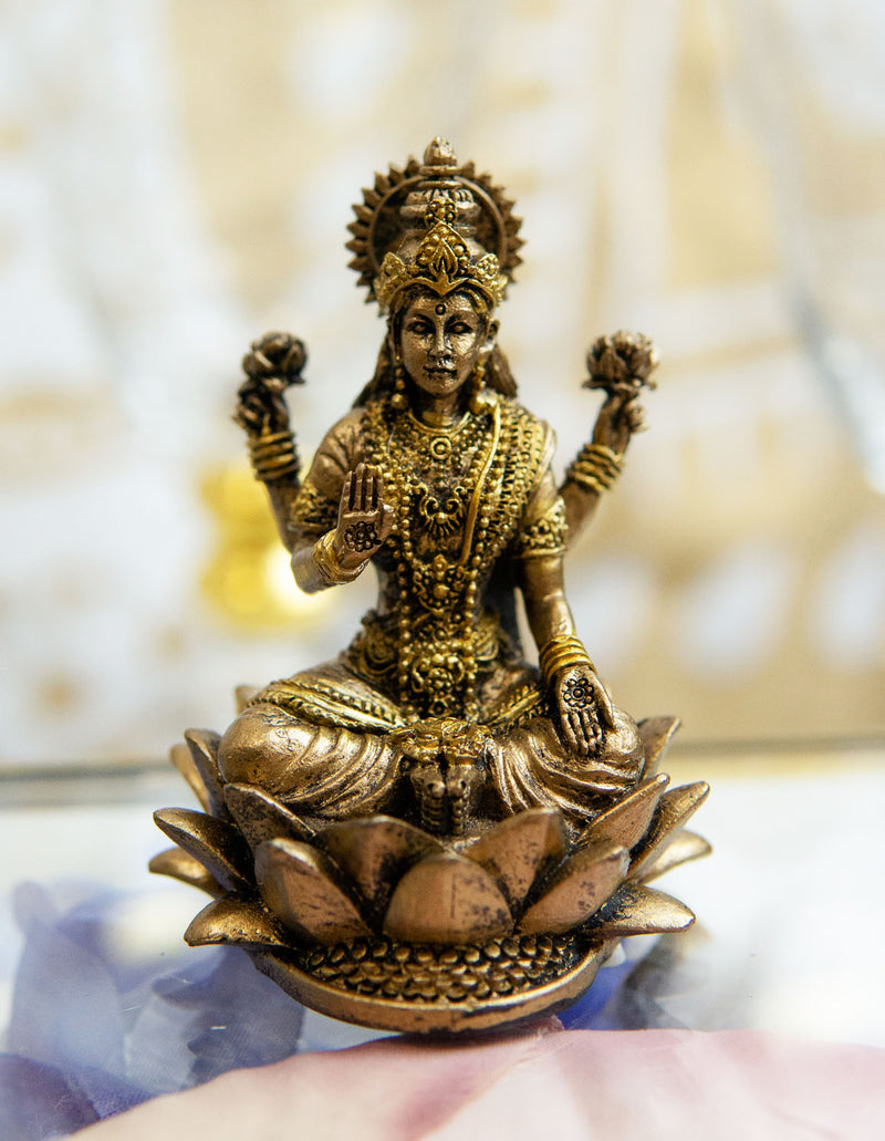 Ebros Vastu Hindu Goddess Of Prosperity Lakshmi Seated Lotus Miniature Figurine