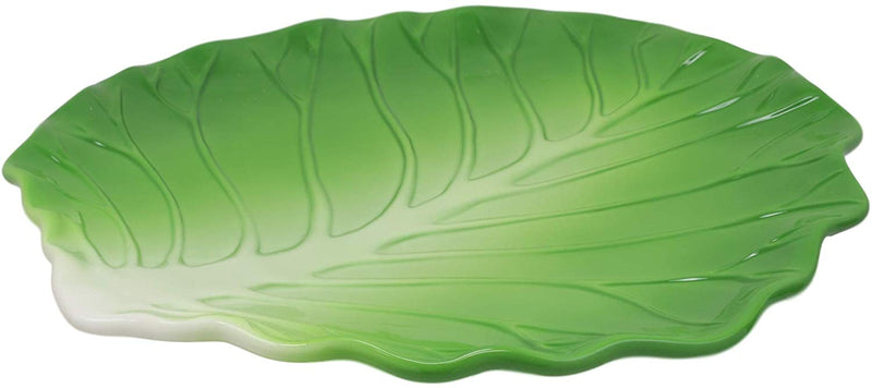 Ebros 12" Wide Hearty Green Cabbage Leaf Shaped Serving Plate Dish Platter 1 PC - Ebros Gift