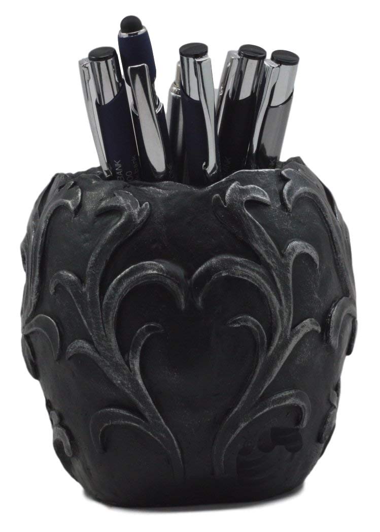 Ebros Set of 2 Tribal Tattoo Floral Skulls Stationery Pen Holder Desktop