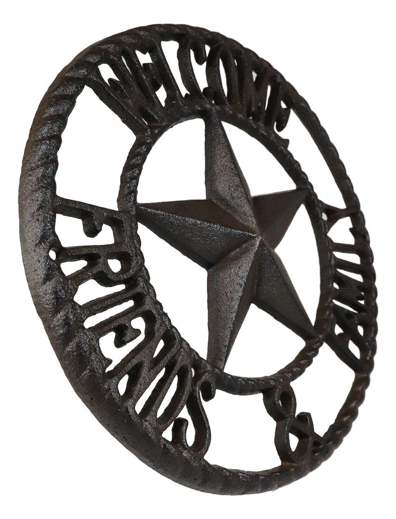 Ebros 10" D Rustic Cast Iron Welcome Family & Friends Wall Sign Western Star Circle