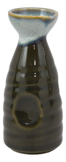 Glazed Ceramic Brown White Waterfall Japanese Sake Tokkuri Flask And 4 Cups Set