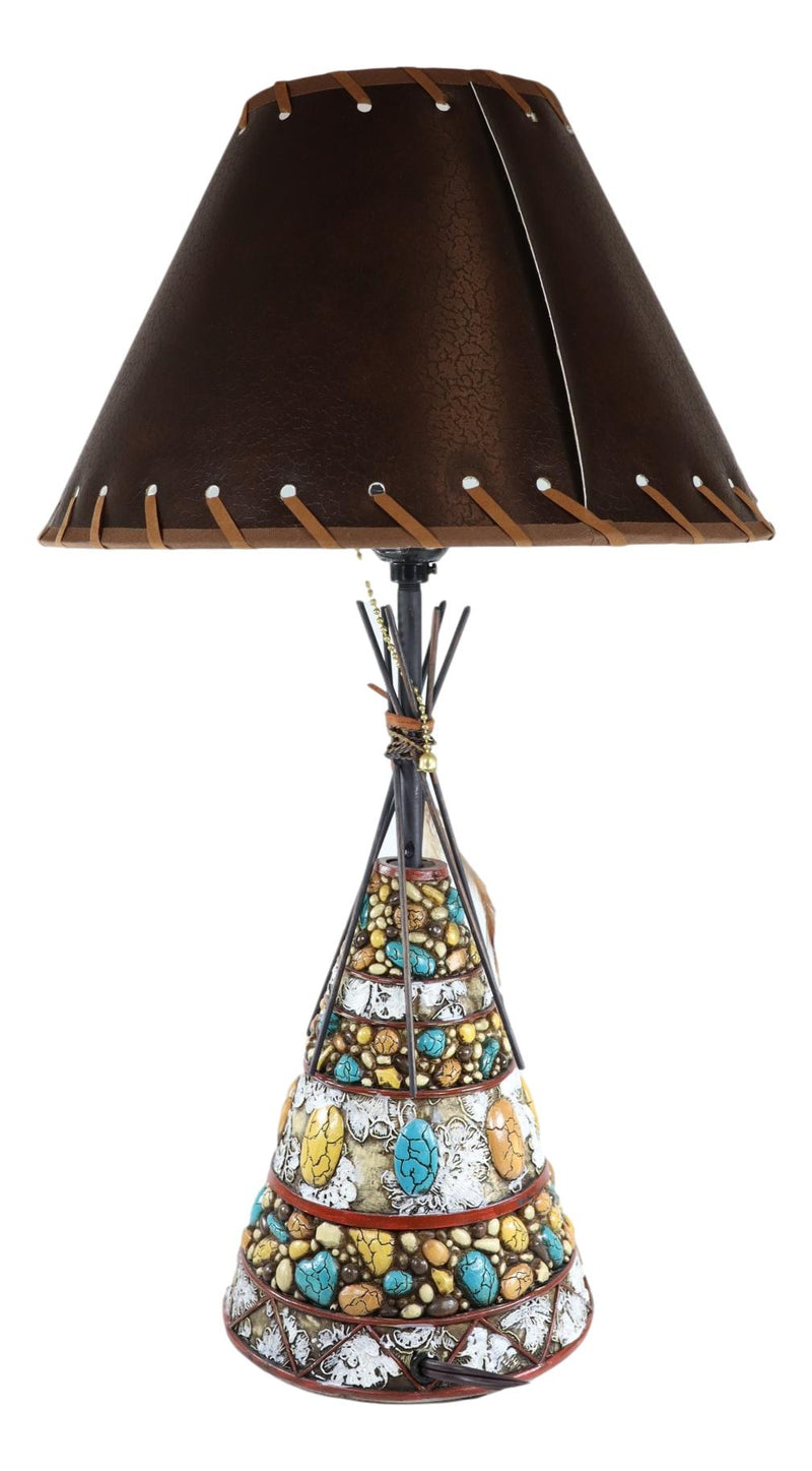 Southwestern Indian Teepee Hut Dreamcatcher Feathers Turquoise Rocks Table Lamp