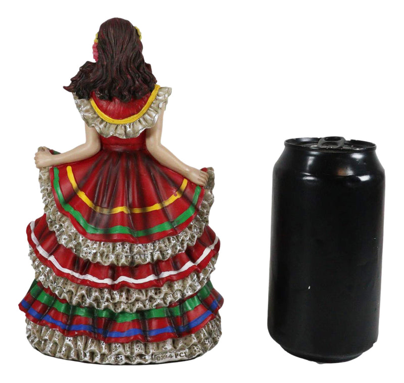 Day Of The Dead Traditional Red Gown Sugar Skull Dancer Statue Vivas Calacas