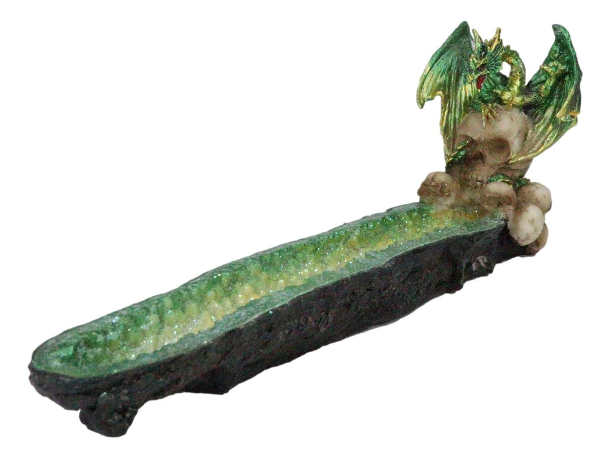 Ebros Green Dragon on Skull Stick Incense Burner 10.75" Length Functional Decor - Ebros Gift