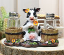 Ebros Sunflower Bovine Cow With Two Country Barrels Salt And Pepper Shakers Set