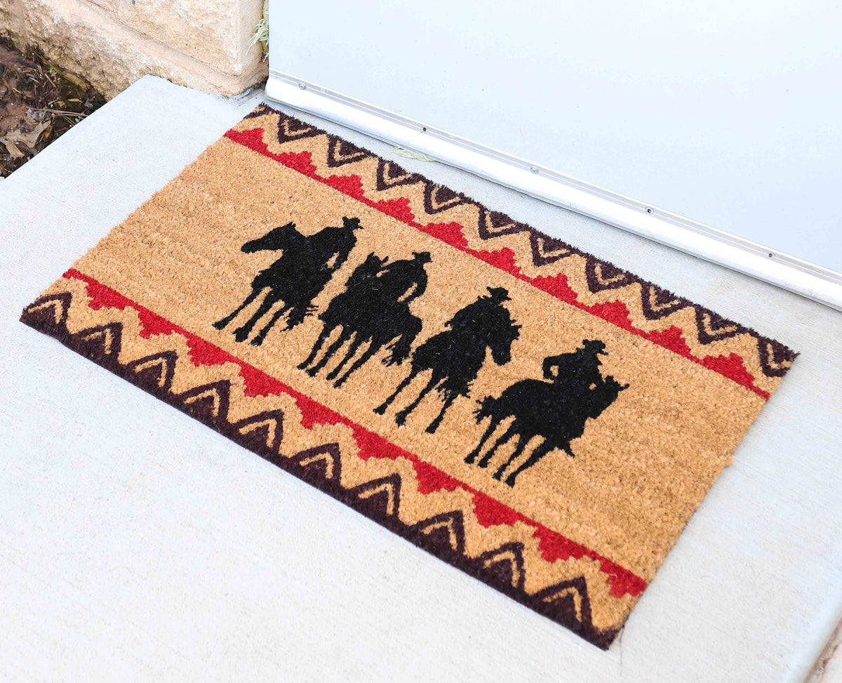 Wild Western Cowboys Horse Riders Coir Coconut Fiber Floor Mat Doormat 29"X17"