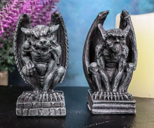 Ebros Notre Dame Guardian Mini Gargoyle Statue Set of 2 Miniature 2.5" Tall - Ebros Gift