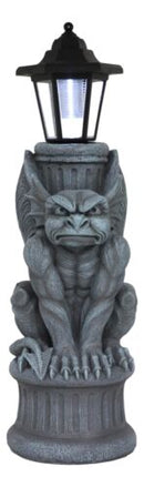 Ebros Gothic Gargoyle Statue with Solar LED Lantern Light Post 20" Tall Figurine