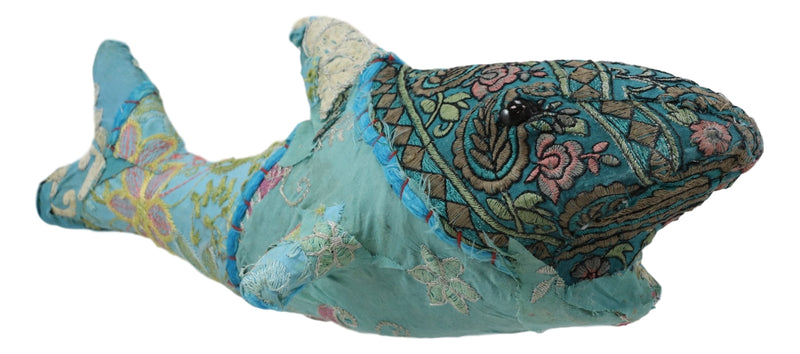 Great White Shark Hand Crafted Paper Mache In Colorful Sari Fabric Figurine