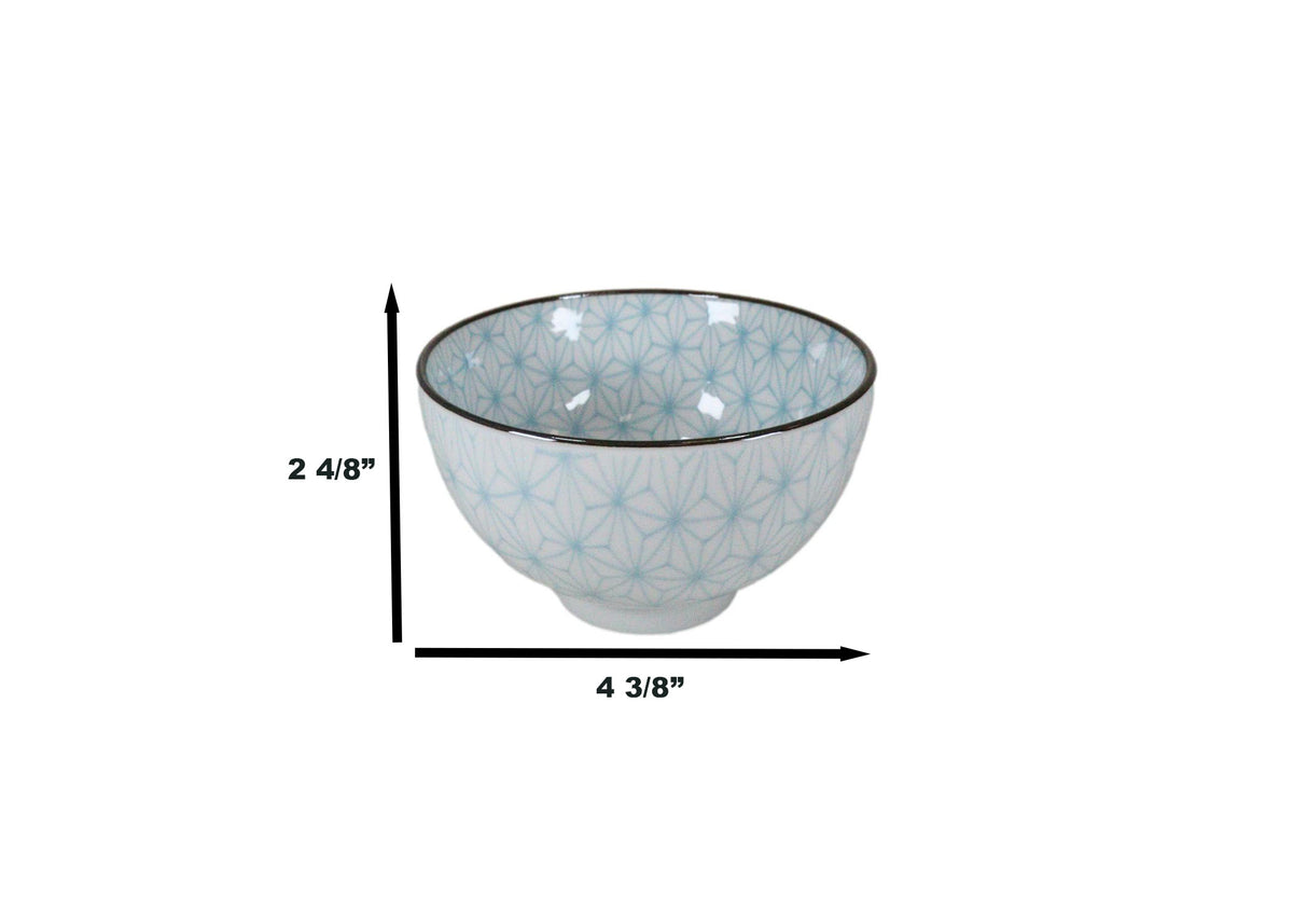 Ebros Gift Japanese Colorful Matrix Polygon Bowls Food Safe 4.5" Diameter Japanese Decorative Bowl Set of 4 Ceramic