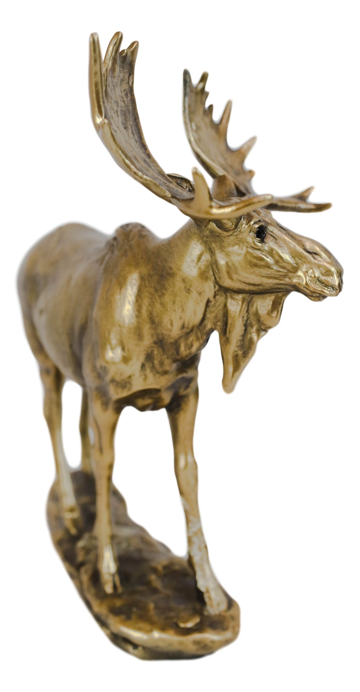 Realistic Large Bull Moose Statue In Gold Patina 11" W Rustic Elk Deer Accent - Ebros Gift