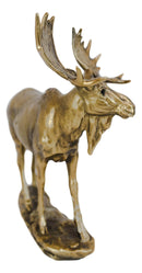Realistic Large Bull Moose Statue In Gold Patina 11" W Rustic Elk Deer Accent