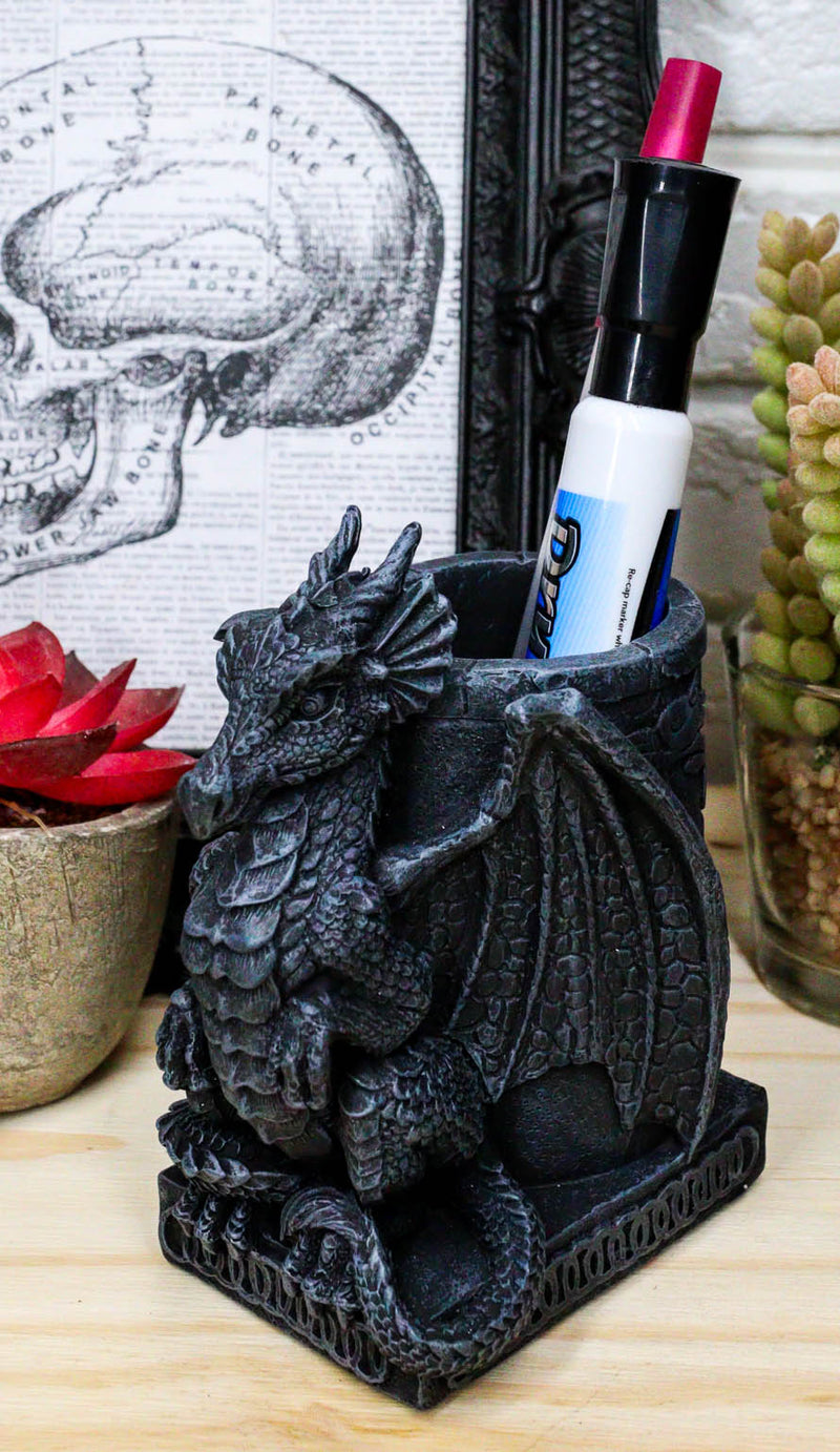 Ebros Medieval Fantasy Smaug Dragon Stationery Holder Statue Gothic Dragons Organizer Office Desktop Pen Pencil Holder Figurine 4.75" Tall Gothic Gargoyle Sentry - Ebros Gift