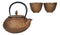Ebros Japanese Pine Copper Finish Matchstick Pattern Heavy Cast Iron Tea Pot and Cups Set Serves 2