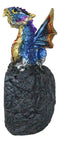 Metallic Blue Iridescent Wyrmling Dragon On Faux Geode Crystal Rock Figurine