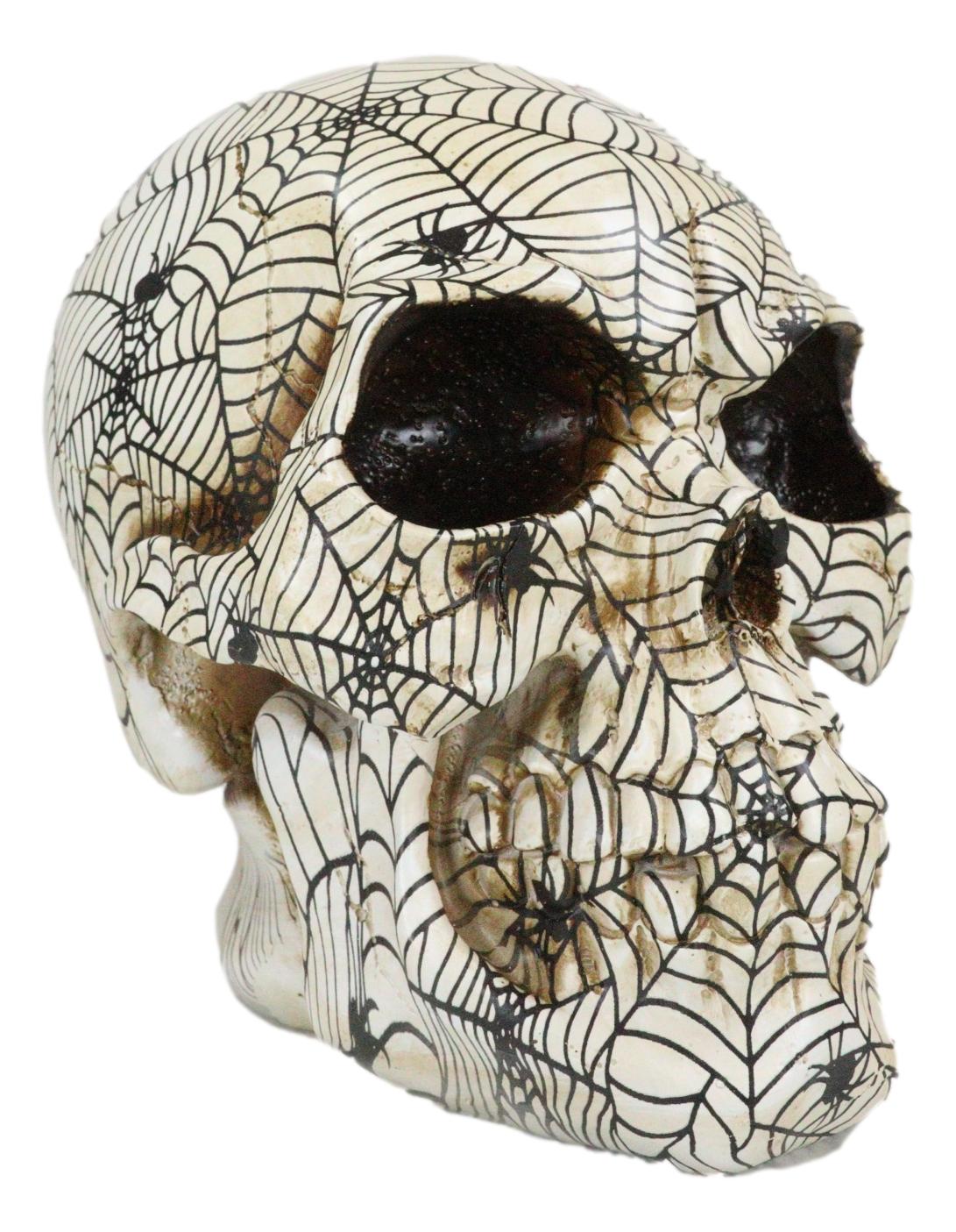 Creepy Crawler Tarantula Arachnid Spider With Cobwebs Skull Figurine Decor