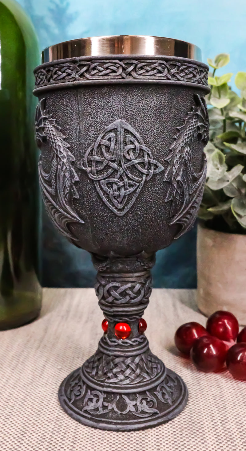 Ancient Celtic Gothic Knotwork Dueling Dragons Amulet Wine Goblet Chalice Cup
