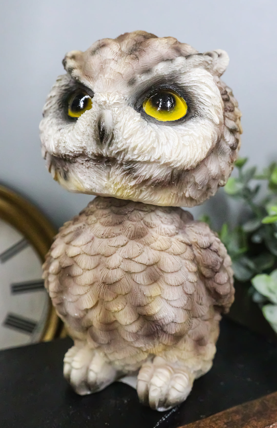 Adorable Chibi Brown Great Horned Owl Standing Bobblehead Figurine Bird Decor
