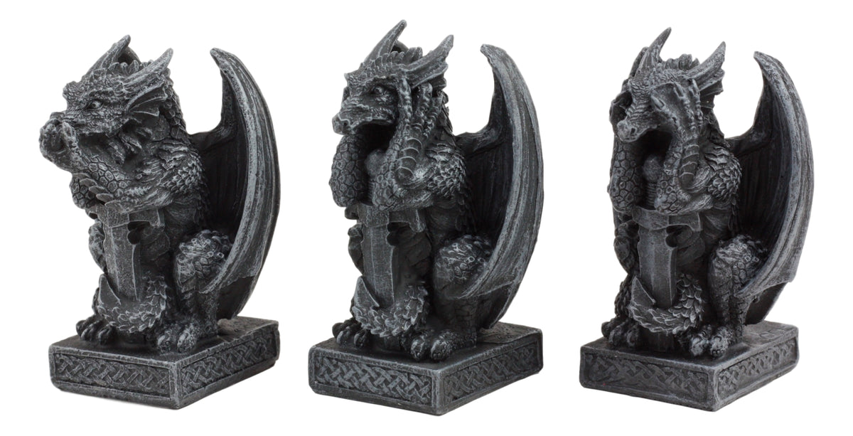 Ebros Three Wise Dragons See Hear Speak No Evil Sentinel Guardian Dragons Statue Set