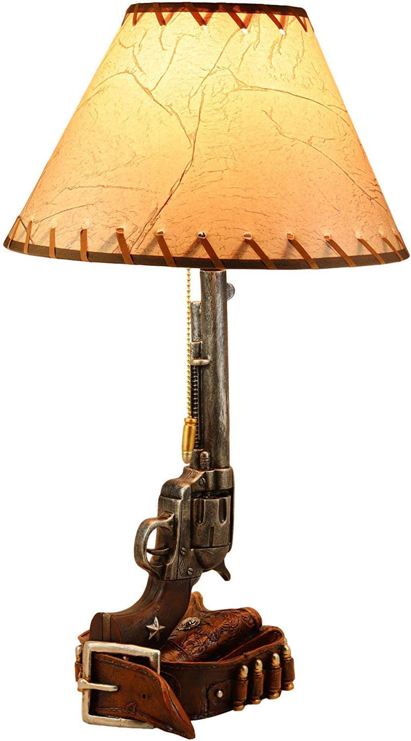 Ebros Western Revolver Bedside Table Lamp with Shade 20.5"Tall (Set of 2)