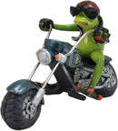 8.5"L Born To Ride Biker Frog Smoking Cigar On Blue Chopper Motorcycle Statue