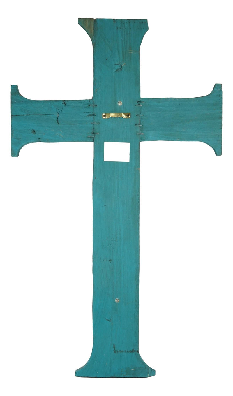 Large 21"H Rustic Wester Star Braided Ropes Turquoise Wood Layered Wall Cross