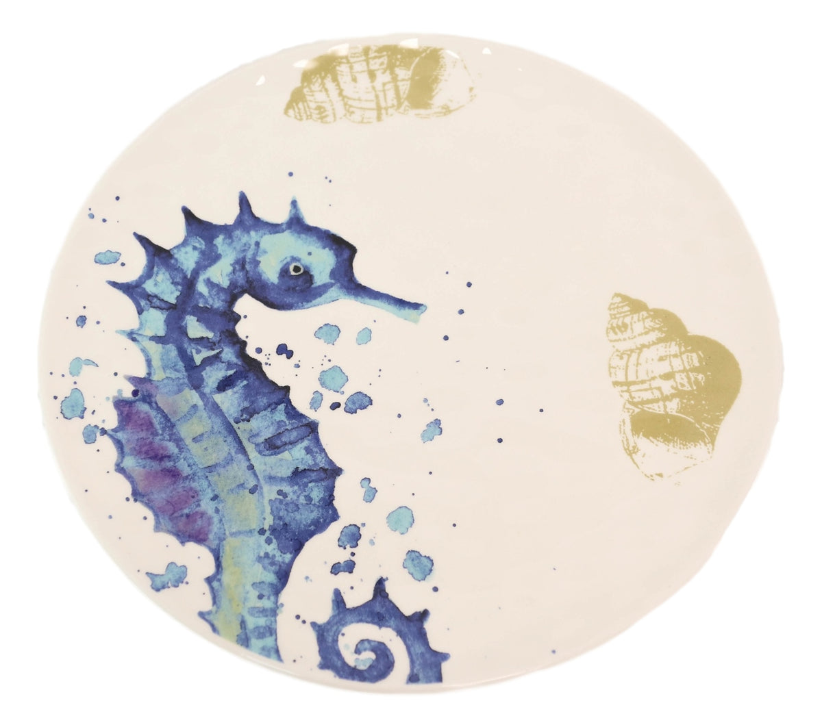 Ebros Nautical Marine Blue & White Seahorse Ceramic Round Dinner Plates 2 Pack