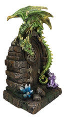 Fantasy Green Dragon With Wyrmling Perching On Door Arch LED Light Figurine