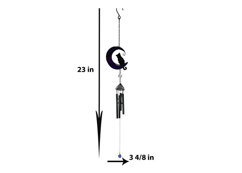 Witchcraft Black Cat On Purple Crescent Moon Stained Glass Wind Chime Suncatcher