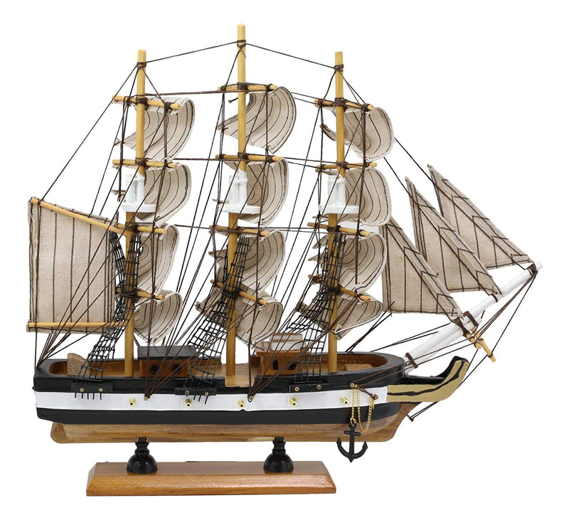 Ebros 12" Tall Handicraft Wood Old Ironsides USS Constitution Frigate Ship Model Statue with Wooden Base Stand War Vessel Battle Ships Fully Assembled Prototype Museum Gallery Sculpture - Ebros Gift