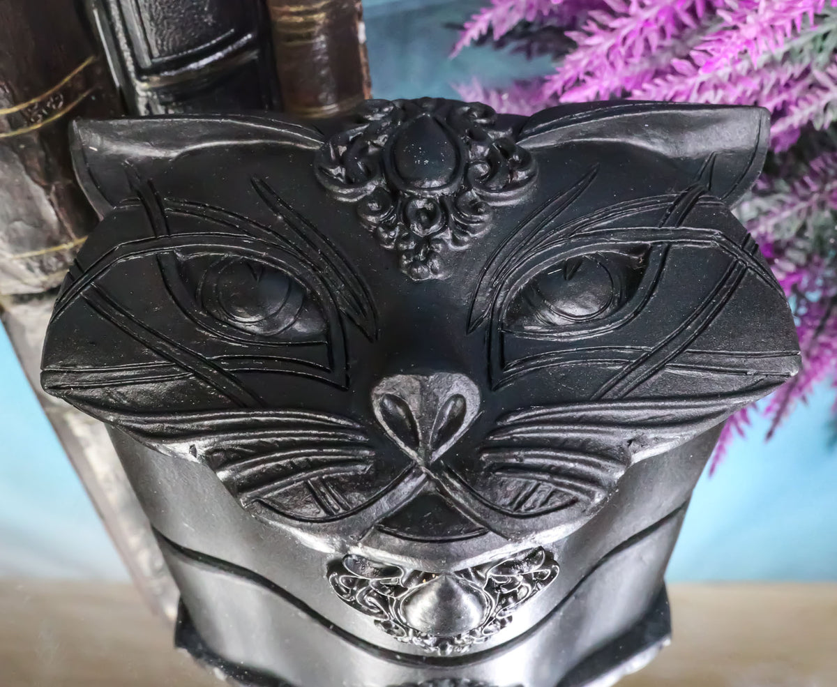 Black Wicca Triple Goddess Sacred Cat Bastet Sculptural Decorative Jewelry Box - Ebros Gift