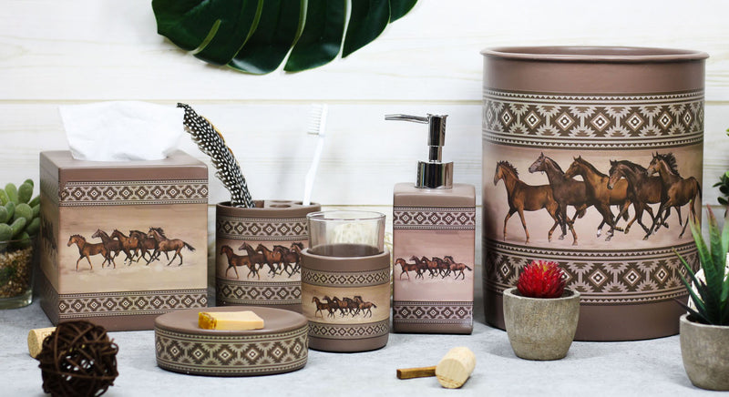 Western Running Horses With Southwest Navajo Vectors 6 Piece Bathroom Accent Set