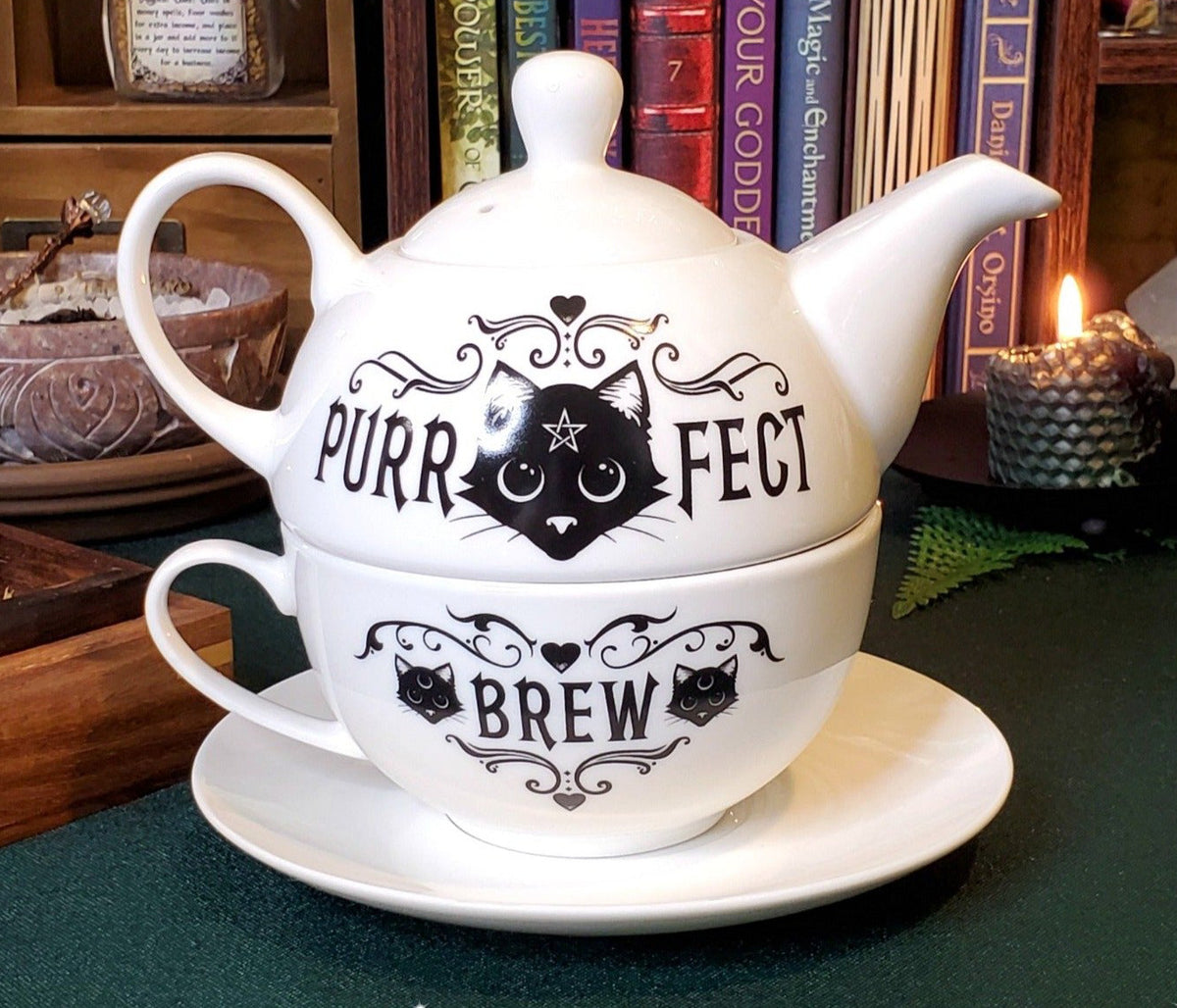 Pentagram Purr Fect Cat Brew Stackable Tea Pot And Cup With Saucer Set Of 3