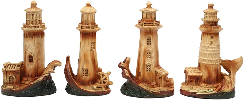 Ebros 3.5"Tall Marine Scenic Lighthouse By The Ocean Set Of 4 Miniature Figurine - Ebros Gift