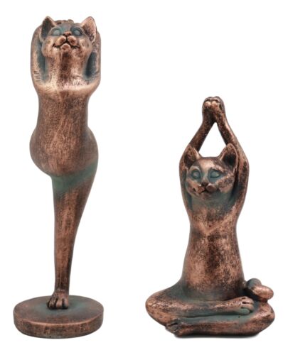 Ebros Yoga Cat Statue Set of 2 Stretching Zen Cats in Meditating and One Leg Balance Posture
