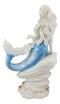 Ebros Large Capiz Blue Tail Nautical Mermaid Sitting On Corals Bedrock Statue