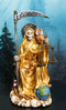 Seated Gold Santa Muerte With Scythe Scales of Justice And Wise Owl Figurine 9"H