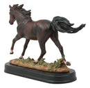 Equestrian Dark Brown Horse Galloping On Wild Pasture Statue With Base 9.25"Long