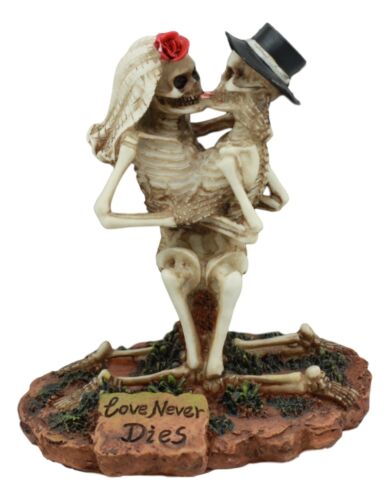 Ebros Love Never Dies Wedding Skeleton Hot Couple Making Out Statue 4.5" Tall Day of The Dead Decorative Valentine Skeleton Lovers Kissing Figurine